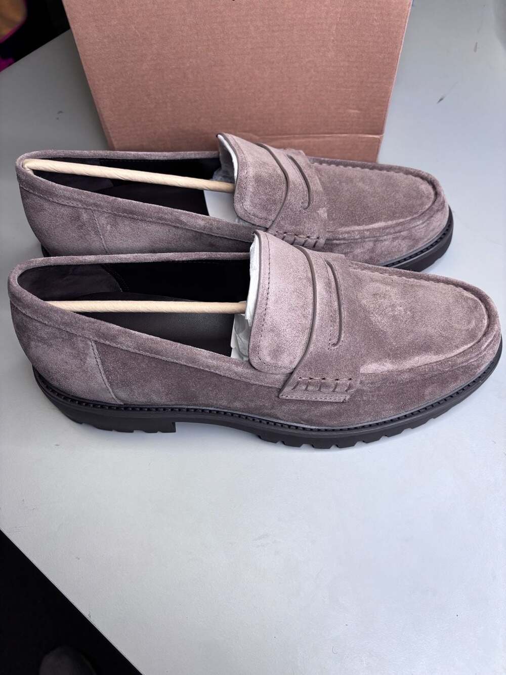 Vince Delmore Flint Suede Penny Loafers with Lug Sole size 11.5